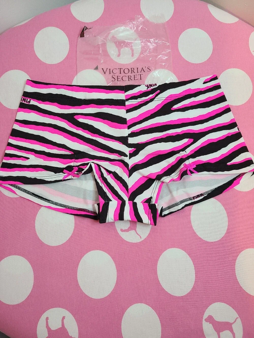 VTG VS PINK Graphic Cotton Ruched Bow Low Rise Boyshort Panty Size Sm